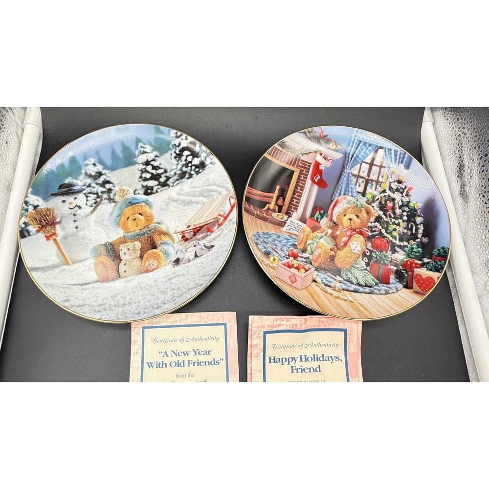 Hamilton Collection Cherished Teddies Plates Priscilla Hillman Set of 2 COA